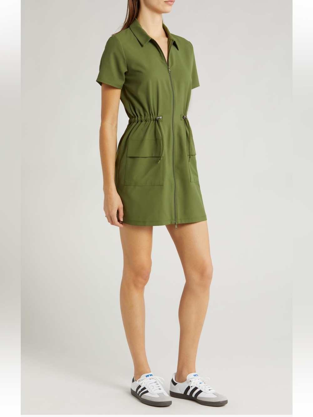 Beyond Yoga City Chic Olive Green Zip-Front Utility Dress